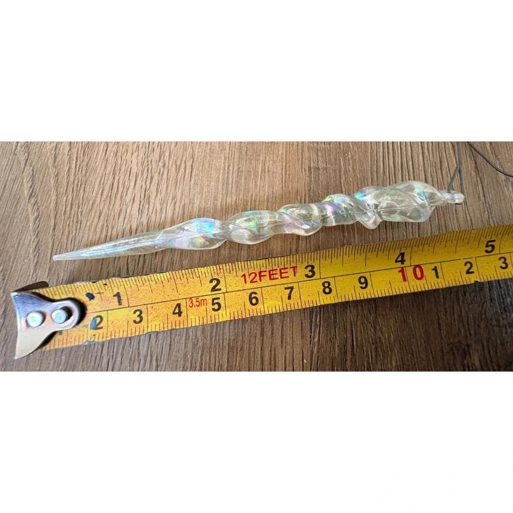 Vintage Lot/Set of 21 Clear Iridescent Twisted Icicle Ornaments 4.5 Inch